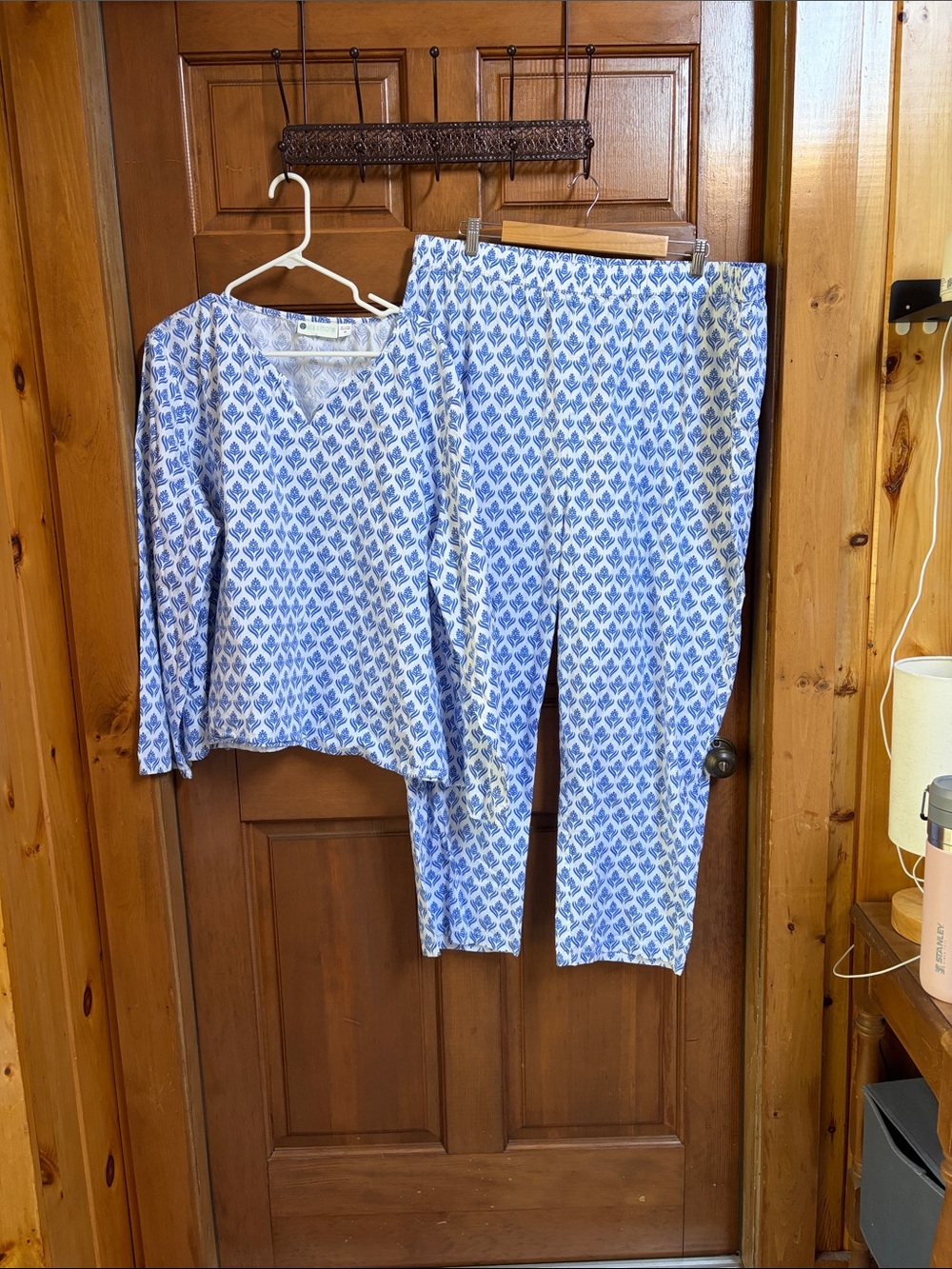 Ella Simone Blue Floral Printed Long Sleeve Pajama Set for Women Size 2X